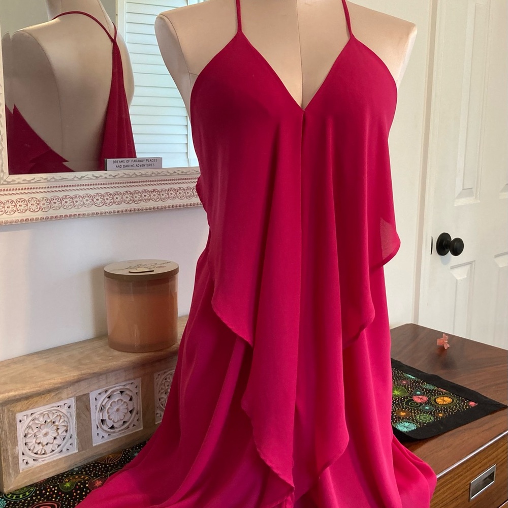 AKIRA Pink Asymmetrical Tiered Blouse/Dress in size L